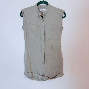 Reiss mint green linen viscose blend romper pockets NO belt SZ 0 button up